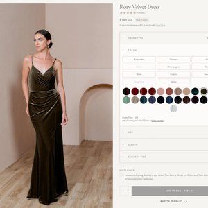 Revelry "Rory" Dusty Olive Velvet Bridesmaid/Evening Dress